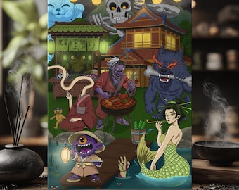Póster del Festival Yokai - Póster japonés kawaii - Estilo anime