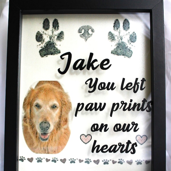 Pet Memorial Paw Print & Collar Shadow Box, Dog Paw Prints, Nose Print, Paw Heart Dog Sympathy Shadow Box, Gift For Loss, Personalized Frame