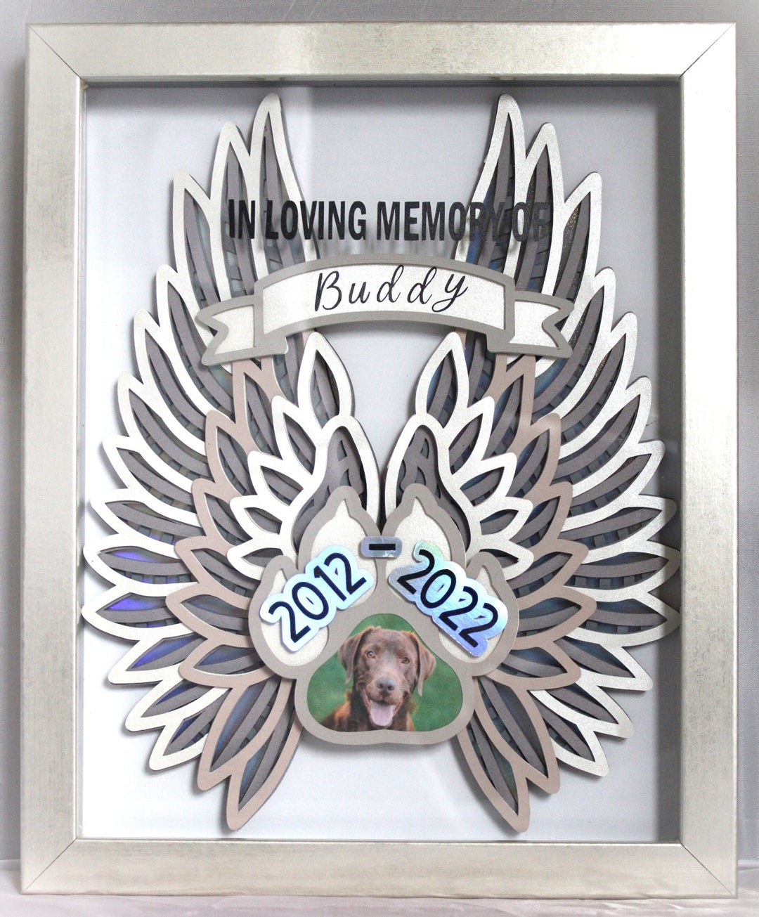 Personalized Pet Memorial Shadow Box, Sympathy Frame, 3D Paw Print