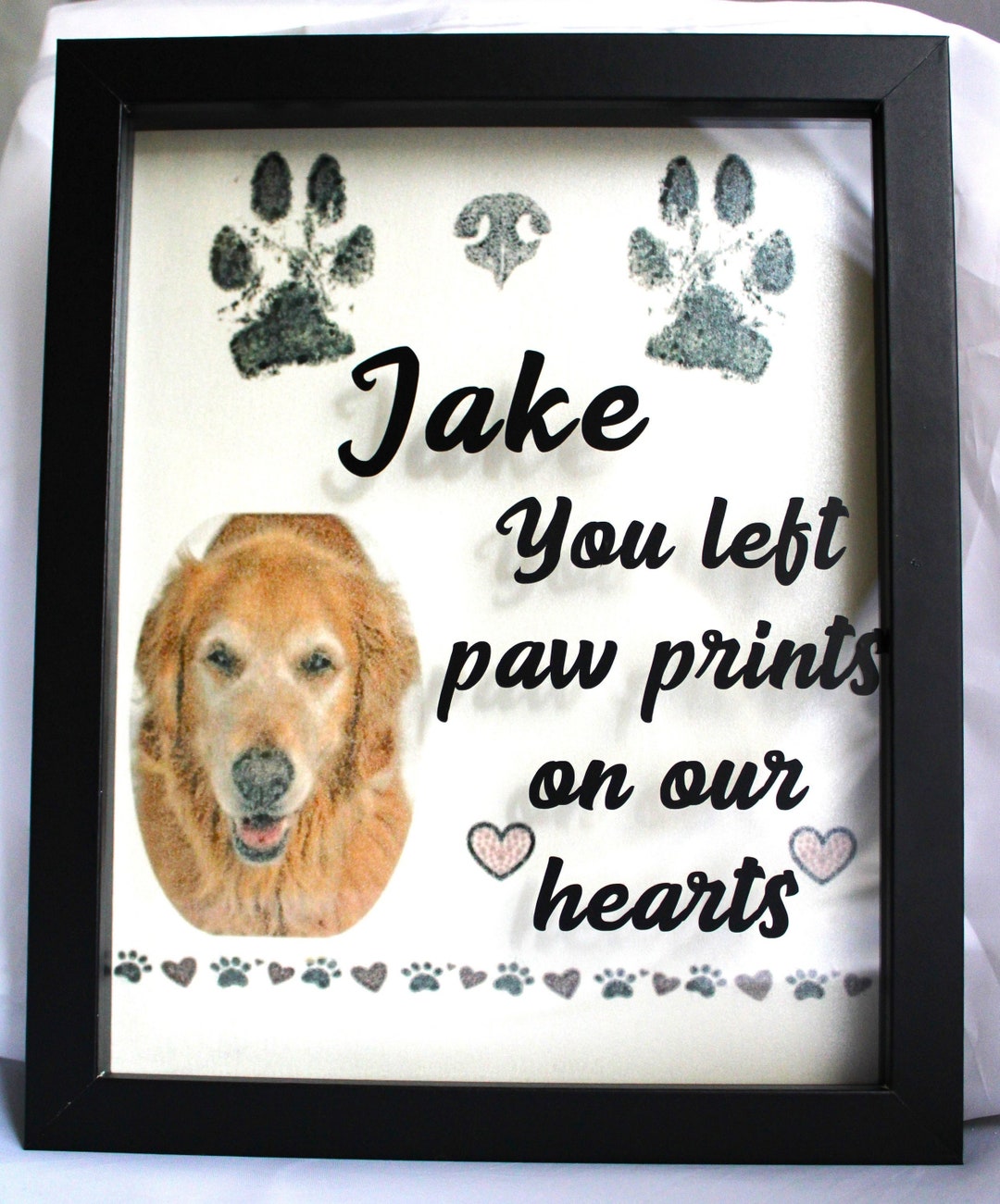 Pet Memorial Paw Print & Collar Shadow Box, Dog Paw Prints, Nose Print ...