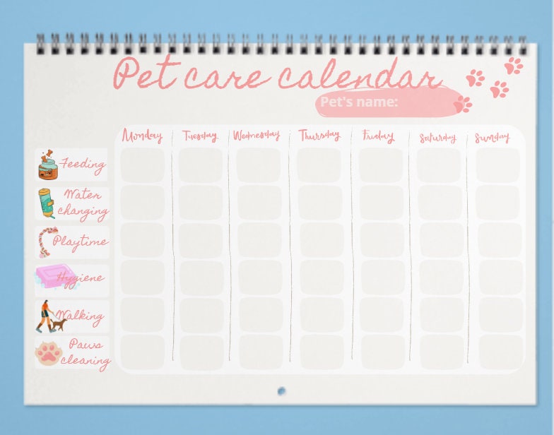 Printable Pet Care Calendar Kid's Pet Care Pet Care - Etsy