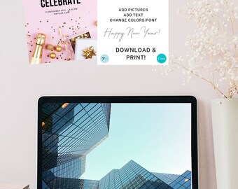 Customizable NYE Party Invitation Template Instant Download (Canva), Printable New Years Invitation, Personalized New Years Eve Invitation