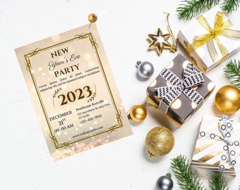 Customizable NYE Party Invitation Template Instant Download (Canva), Printable New Years Invitation, Personalized New Years Eve Invitation