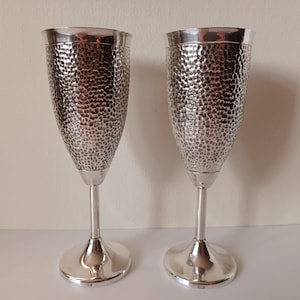 Beautiful Pair of Hammered Silver Goblets