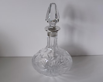 Kristall Karaffe mit Sterling Silber Kragen, London 1990