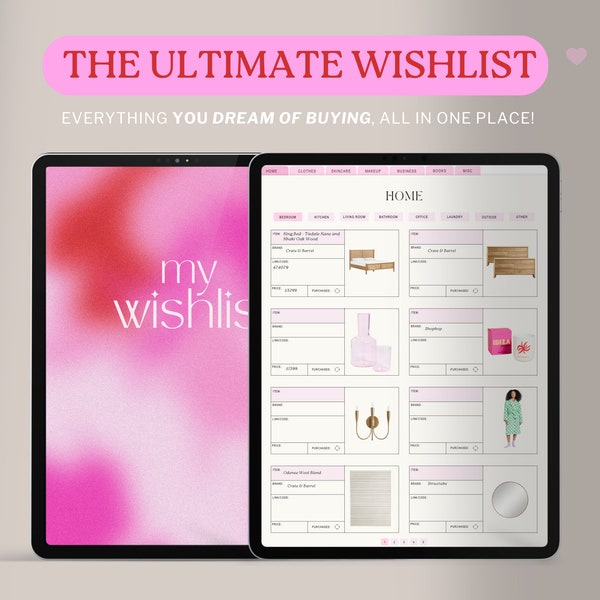 Wunschliste Tracker | Meine Ultimative Wunschliste Pink Digital | Digitale Einkaufsliste | Wunschliste | Ästhetische Wunschliste Tracker Favoritenliste