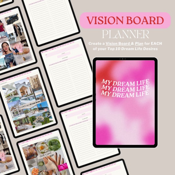 Vision Board Planner | Digital Aesthetic Vision Board Template | Aesthetic Digital Journal | Manifestation Journal |Dream Life Planner