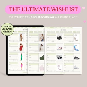 Wunschliste | Meine ultimative Wunschliste Matcha Digital | Digitale Einkaufsliste | Traum-Wunschliste | Ästhetische Wunschliste Tracker Favoritenliste
