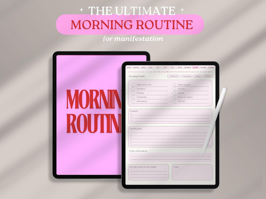 Morning Routine Tracker Aesthetic for iPad | Pink Manifestation Morning ...