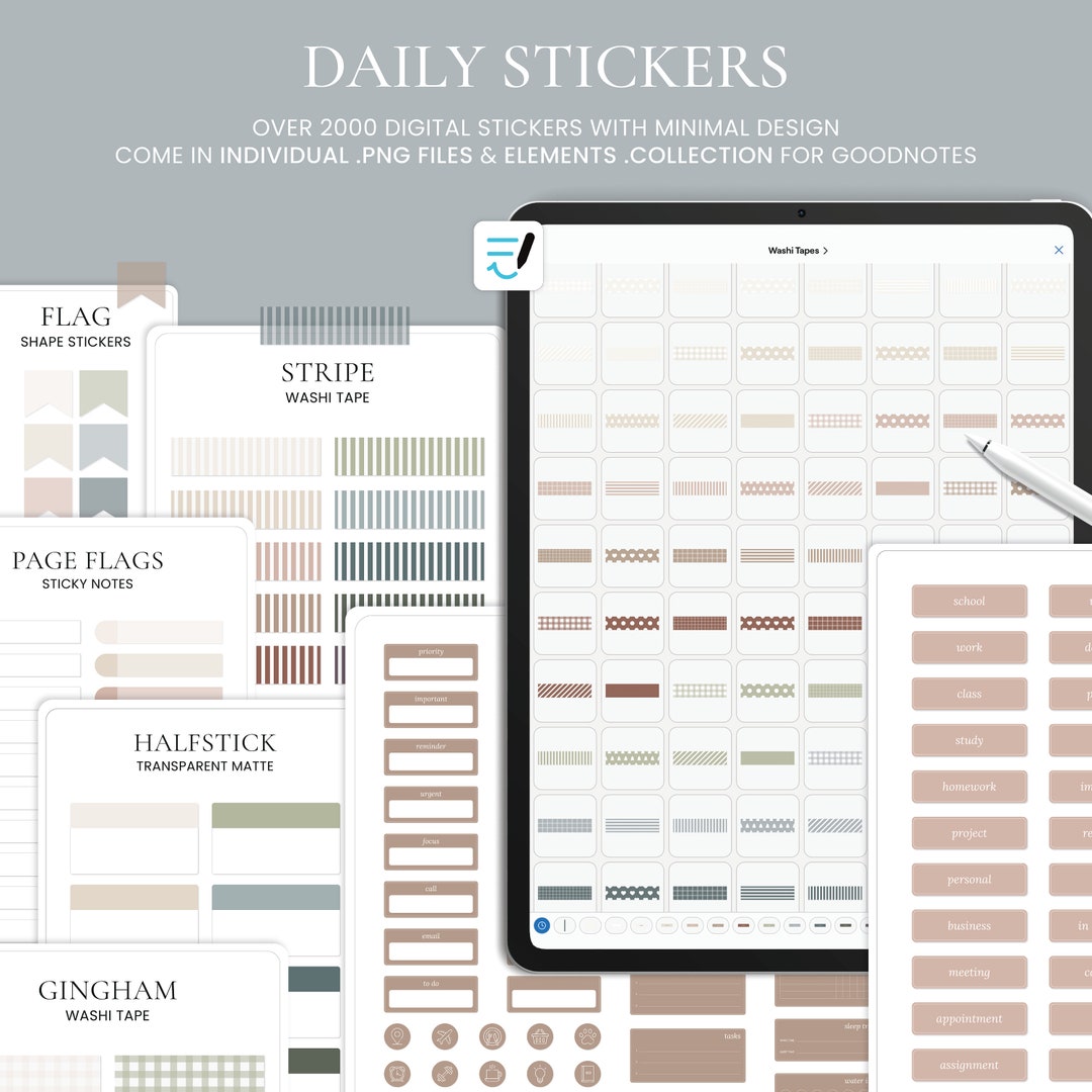 Daily Minimal Digital Stickers Pack | for Goodnotes & Notability ...