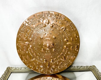 Vintage Copper Aztec Calendar Wall Decor