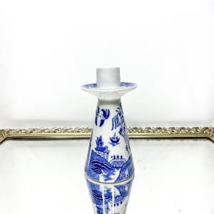 Antique Vintage Chinese Blue White Porcelain CandleStick Holder Chinoiserie