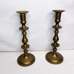 Set of Two Vintage Tall Solid Brass Candleholders