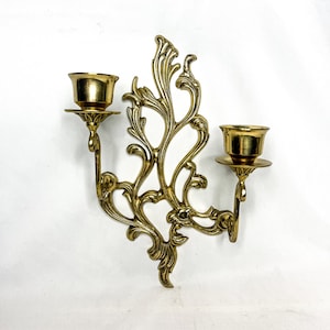 Rare Vintage Gold Ornate Wall Sconce Candle Holder Heavy Cast Iron