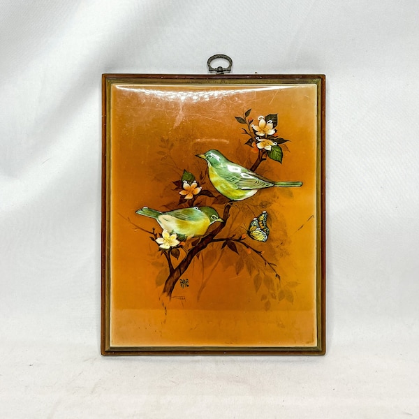 Beautiful Vintage Bird Butterflies and Floral Branch Epoxy wooden Wall Plaque