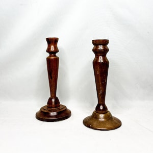 Set of 2 Mid century Dark Wooden Candleholders