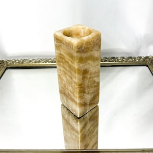 Vintage Italian vase / Candlestick Candle holder with 4 angles in Onyx -1970s