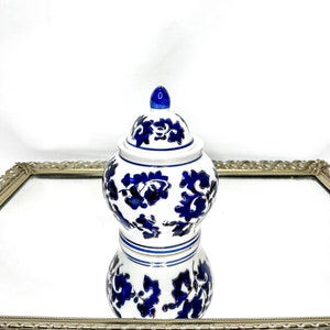 Chevalier Genuine Porcelain Ginger Jar with Lid Blue and White Chinoiserie