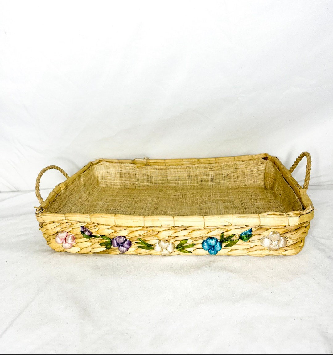 Vintage Raffia Casserole Dish Holder Wicker Carrier Basket Bags by