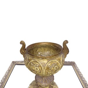 Beautiful Vintage Yellow Antique Finish decorative pedestal planter with floral and scrollwork