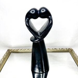 Beautiful Vintage Hand Carved Black Soapstone Figurine Lovers Made in Kenya