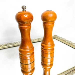 Set of Two MidCentury Salt and Pepper Grinder , Vintage Japanese Tall Wooden Salt and Pepper Shaker, Primitive , Country Cottage