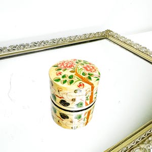 Small Round Floral Hand Painted Paper Mache Trinket Box