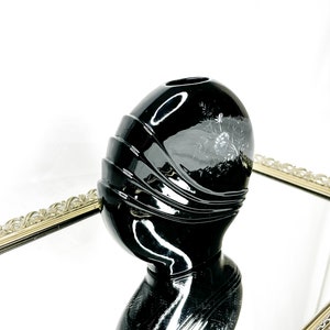 Vintage Small Black Round Haeger-like Art Deco Vase With White Floral Details