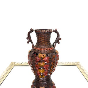 Antique vintage Japanese Ikebana Hanakago Handled Floral Vase , Woven bamboo vase
