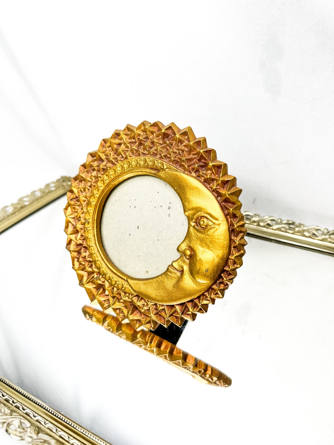 Vintage Round Gold Celestial Style Crescent Moon and Star Frame - Etsy
