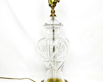 Vintage Waterford Lismore Crystal Glass and Brass Urn Lamp with Starburst Design