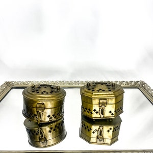 Set of two Vintage Pierced Hinged Brass Potpourri / Incense Box