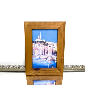 Vintage Signed Painting on Canvas of Marseille France Cityscape , Wooden Framed, Vintage Wall Collage Art , Vintage Miniature Paintings