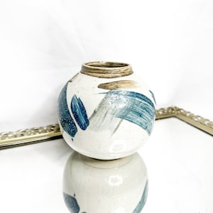 Vintage Japanese Turquoise Brown and Cream Signed Studio Pottery Vase Earthy Textured