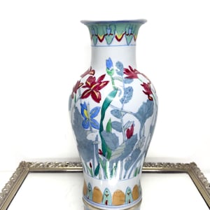Vintage Chinese Porcelain Vase with Floral Design, Chinioserie, Granny Chic , Coastal Grandma, Colorful Asian vase