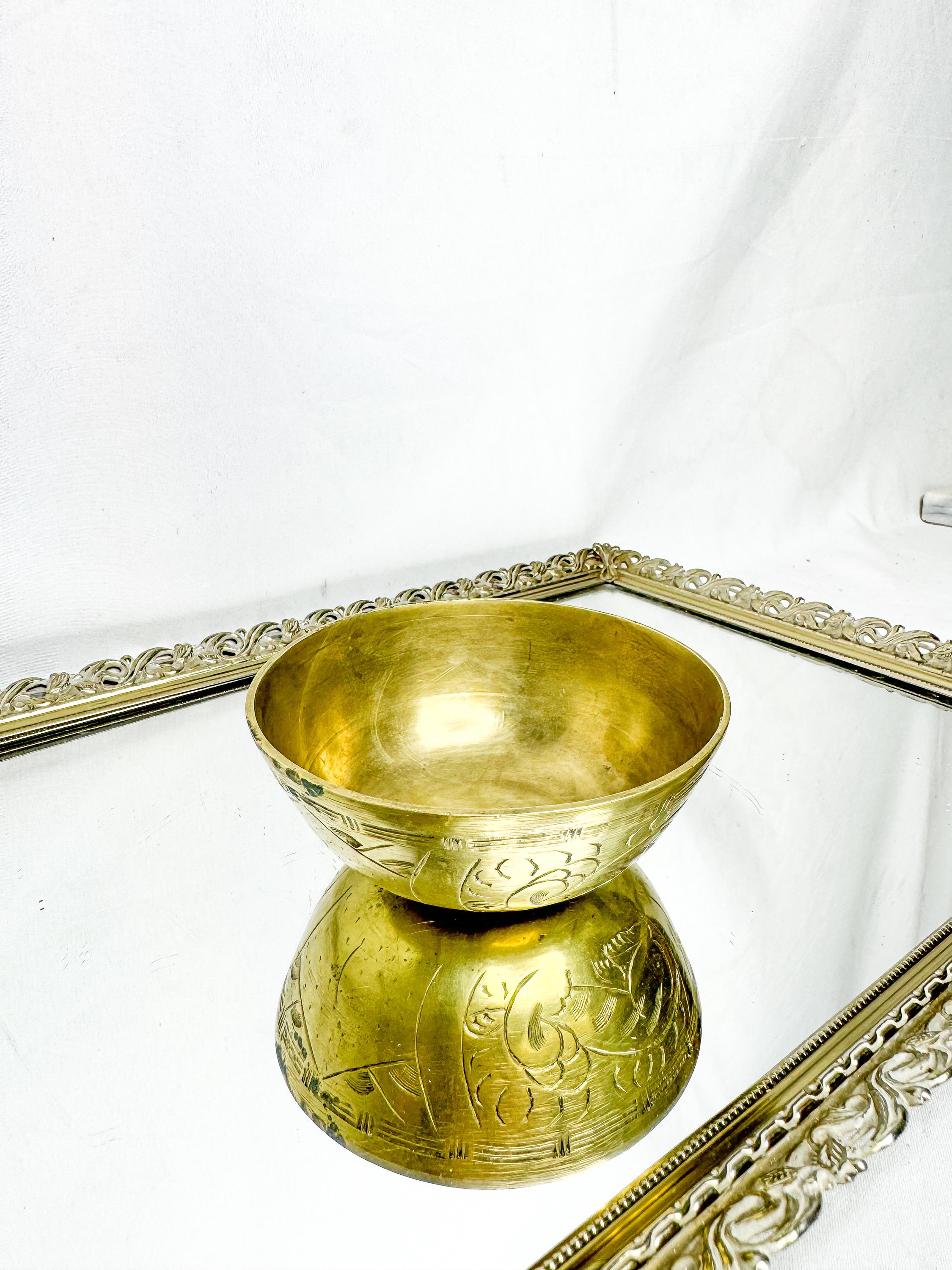 Vintage 4 Inch Chinese Brass Bowl | Engraved Brass Ceremony Vintage 4 Inch Chinese Brass Bowl | Engraved Brass Ceremony