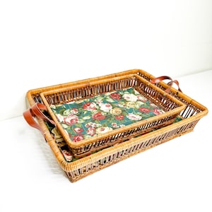 Vintage Wicker Serving Trays with Fabric Liner (set of 2)