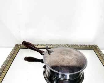 Recogemigas silencioso de plata italiana vintage con mango de madera, fabricado en Italia.