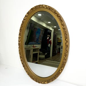 Vintage Gold Gilt Oval Mirror Vintage Hard Plastic Gold Frame Large Framed Oval Mirror Hollywood Regency Style Ornate Gold Mirror