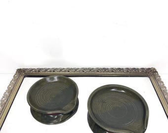 Set of two Signed Resting Ceramic Spoon Rest, Hand Crafted Spoon Rest, Ceramic Spoonrest, Stoneware Spoon rest, Pottery Spoon Rest