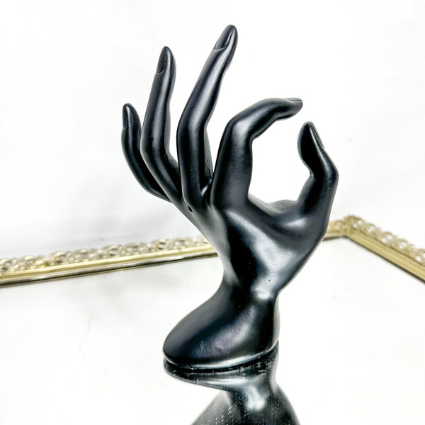 Retro Black Hand Jewelry Display ~ Ring Holder~ Black Resin hand~ French Country