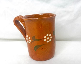 Handmade Vintage Mexican large single mug with flower art. coffee mug Organic Unique