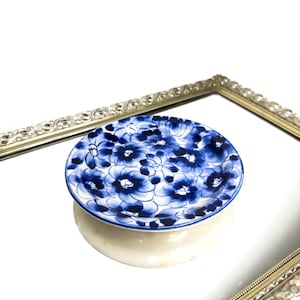 Beautiful Vintage Blue Floral Ceramic Decorative Tray , Catchall , Ring Tray, Tray for Plants/candles
