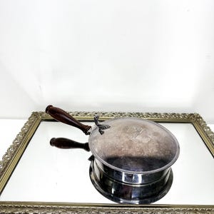 Vintage Italian Silverplate Silent Butler Crumb Catcher with Wooden Handle, Made in Italy, Crumbcatcher
