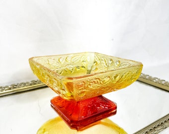 Vintage Jeanette Oak and Acorn Amberina Glass Footed Candy Dish - Vintage Glass / Vintage Amberina / Amberina Bowl / Amberina Dish