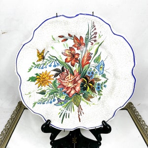 Satz von zwei Vintage Lami Italien Melamin bunte Blumen 11 zoll ausgebogten Platte Crackle Look