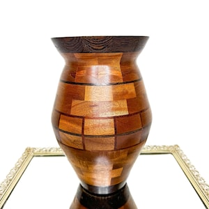 Stunning Large Vintage Segmented Wood Vase