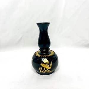 Small Black and Gold Oriental Vase with Large Bird