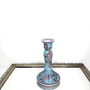Mid 20th Century Floral Hand Painted Chinese Famille Rose Candlestick Holder