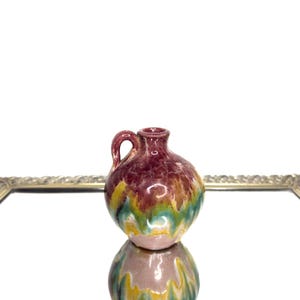 Mid Century Italian Art Pottery Vase Jug W Handle RedWare Multicolor Glaze VTG